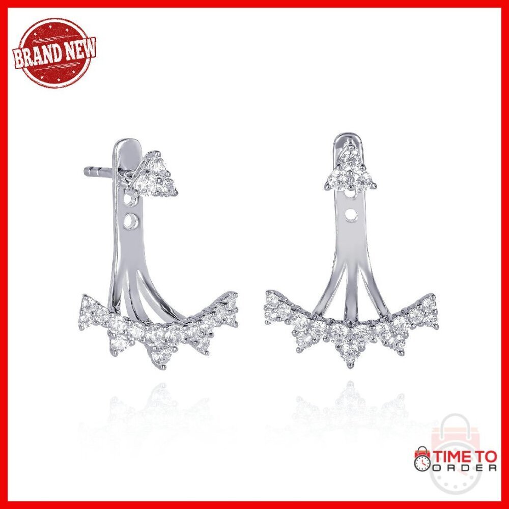Sterling Silver Crown Ear Jacket Earrings with CZ Stones
